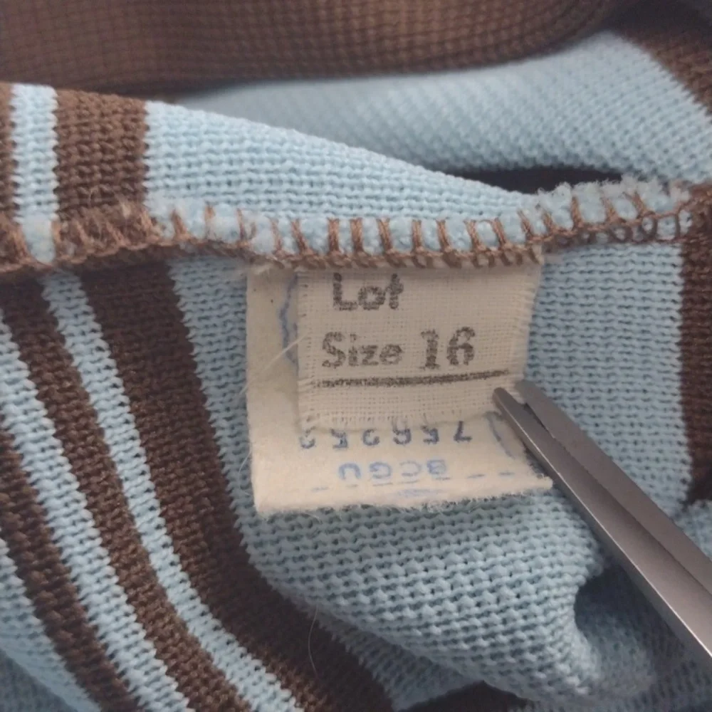 Marberni, 60's Union Made Vintage Elegant Blue/Brown Long Sleeve Dress Size 16 - Picture 14 of 16